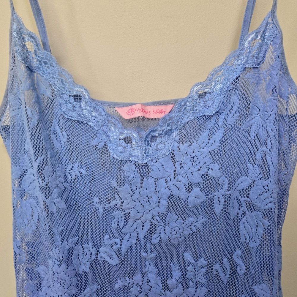 Vintage Y2K Victoria's Secret Cami Tank Top Small Blue Ombre Sheer Lace Coquette - Picture 4 of 8